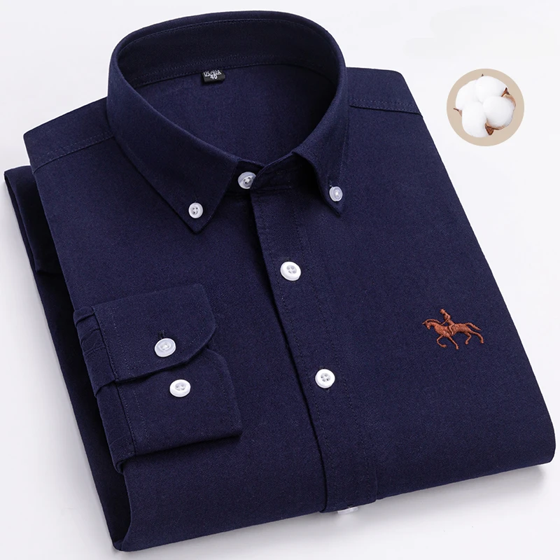 Plus Size 6XL 100% Cotton Korean Fashion Long-Sleeve Shirts for Men Slim Fit Formal Plain Shirt Striped Houndstooth Plaid Clothe