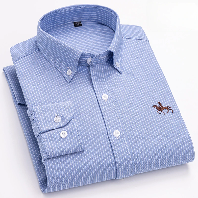 Plus Size 6XL 100% Cotton Korean Fashion Long-Sleeve Shirts for Men Slim Fit Formal Plain Shirt Striped Houndstooth Plaid Clothe