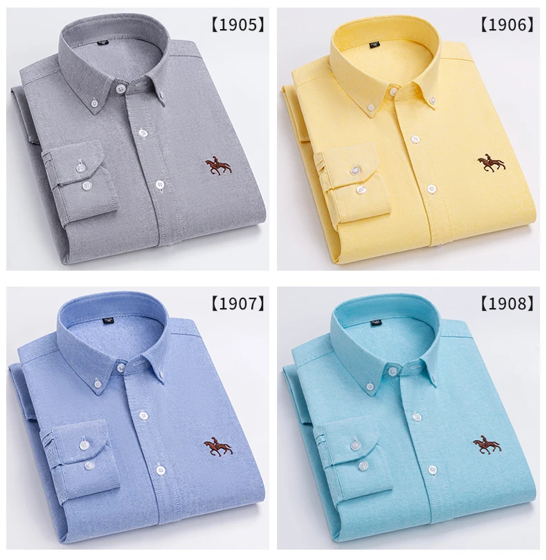 Plus Size 6XL 100% Cotton Korean Fashion Long-Sleeve Shirts for Men Slim Fit Formal Plain Shirt Striped Houndstooth Plaid Clothe