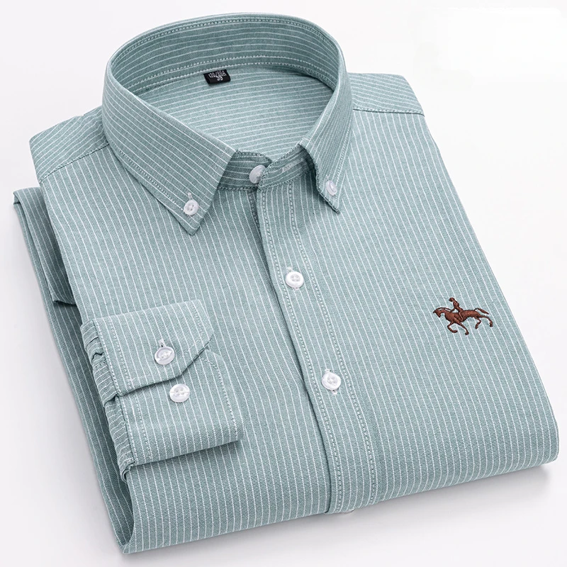 Plus Size 6XL 100% Cotton Korean Fashion Long-Sleeve Shirts for Men Slim Fit Formal Plain Shirt Striped Houndstooth Plaid Clothe