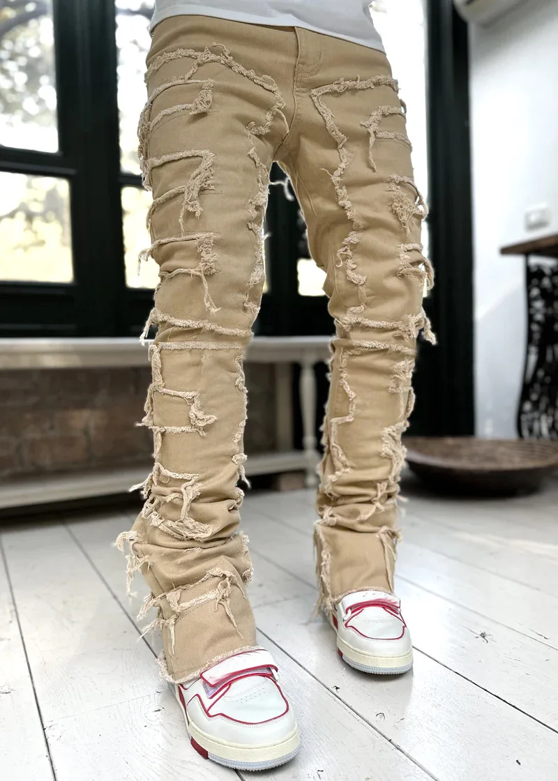 Punk Street Style Ripped Skinny Jeans Men Vintage Wash Solid Denim Trouser Mens Casual Slim Fit Pencil Denim Holes Pants 2024