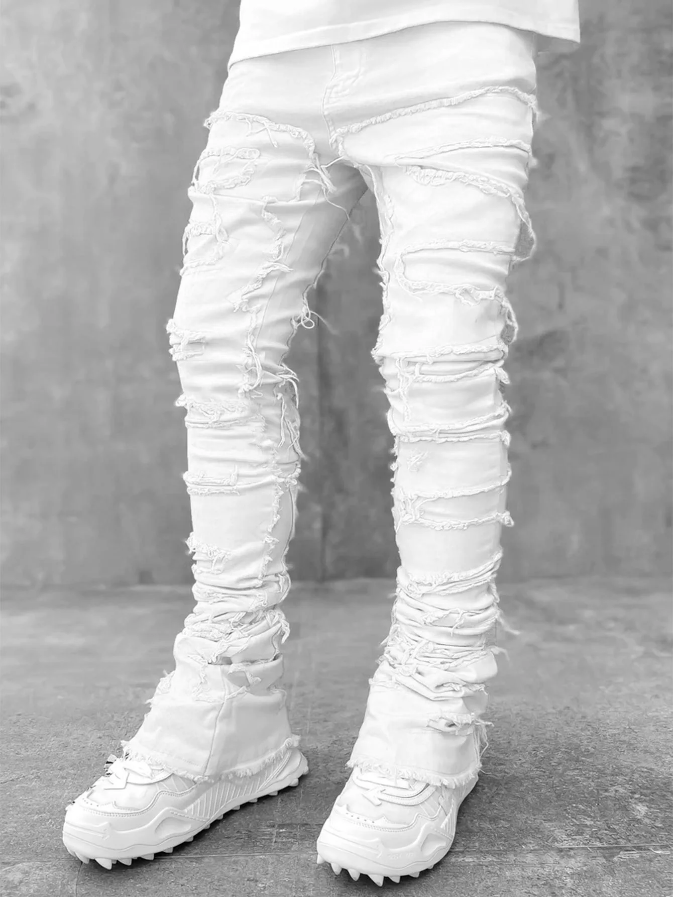 Punk Street Style Ripped Skinny Jeans Men Vintage Wash Solid Denim Trouser Mens Casual Slim Fit Pencil Denim Holes Pants 2024
