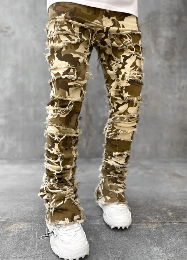 Punk Street Style Ripped Skinny Jeans Men Vintage Wash Solid Denim Trouser Mens Casual Slim Fit Pencil Denim Holes Pants 2024