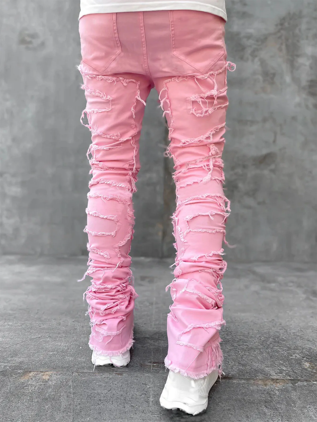 Punk Street Style Ripped Skinny Jeans Men Vintage Wash Solid Denim Trouser Mens Casual Slim Fit Pencil Denim Holes Pants 2024