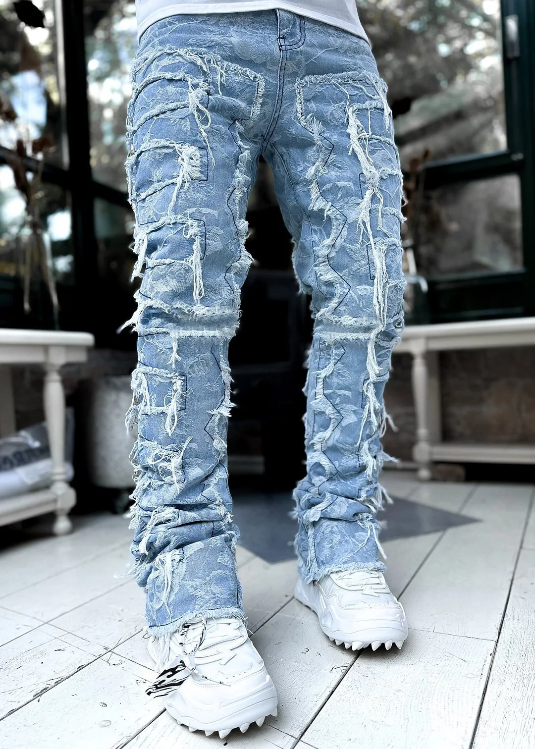 Punk Street Style Ripped Skinny Jeans Men Vintage Wash Solid Denim Trouser Mens Casual Slim Fit Pencil Denim Holes Pants 2024