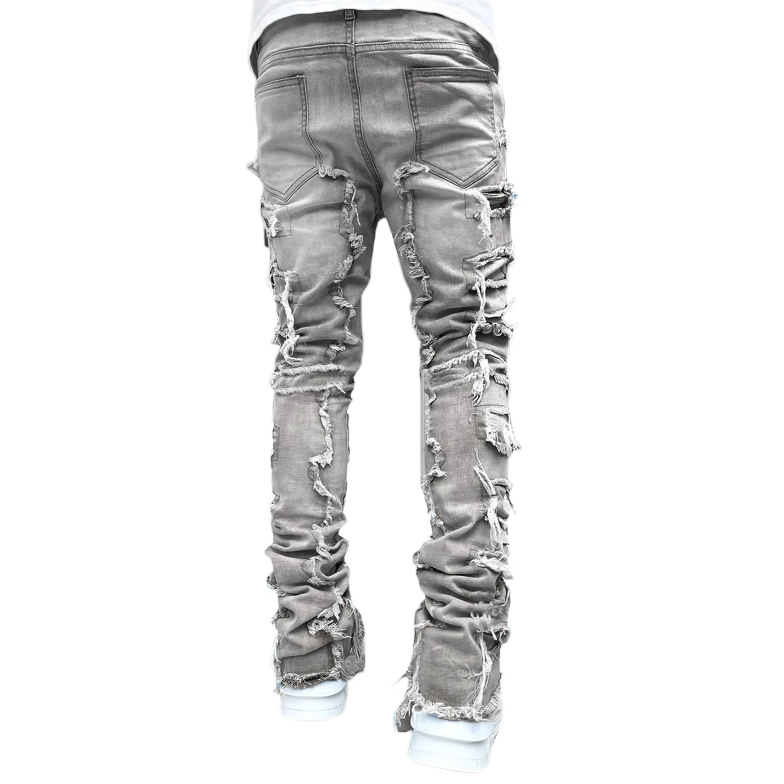 Punk Street Style Ripped Skinny Jeans Men Vintage Wash Solid Denim Trouser Mens Casual Slim Fit Pencil Denim Holes Pants 2024