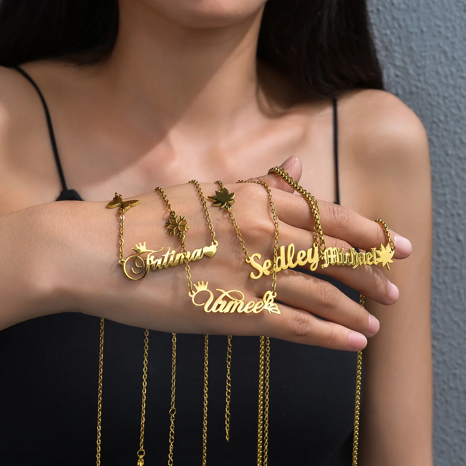 Atoztide Customized Fashion Stainless Steel Name Necklace Personalized Letter Gold Color Choker Necklace Pendant Nameplate Gift