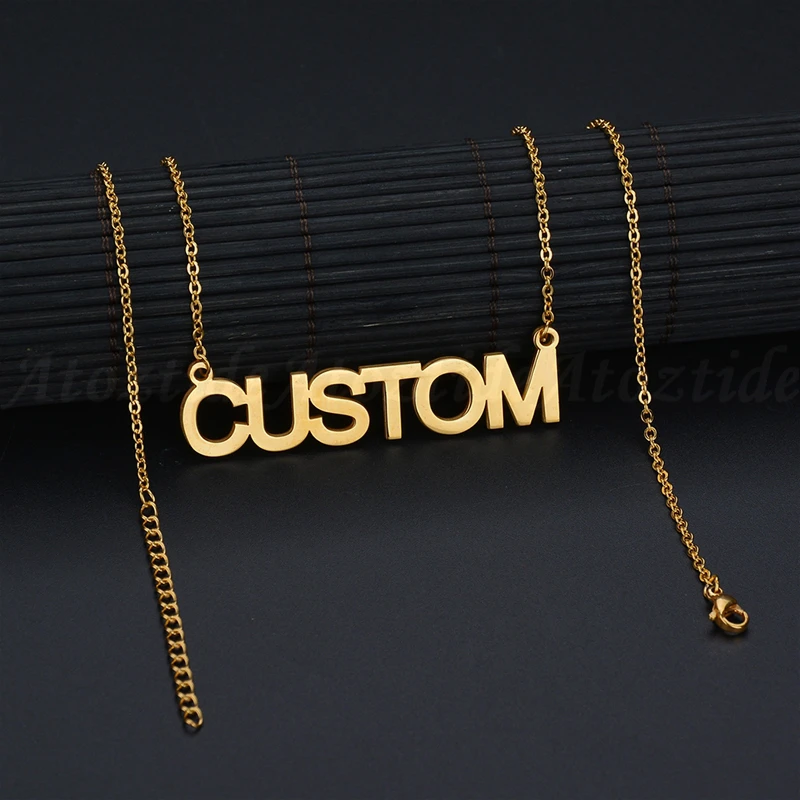 Atoztide Customized Fashion Stainless Steel Name Necklace Personalized Letter Gold Color Choker Necklace Pendant Nameplate Gift