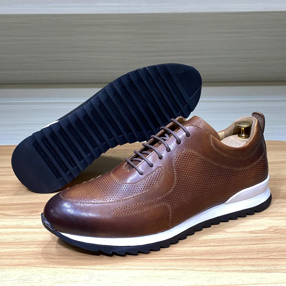 Luxury Mens Genuine Leather Sneakers Lace-Up Comfortable Oxford Classic Casual Shoes for Men Outdoor Street Travel Flat Footwear