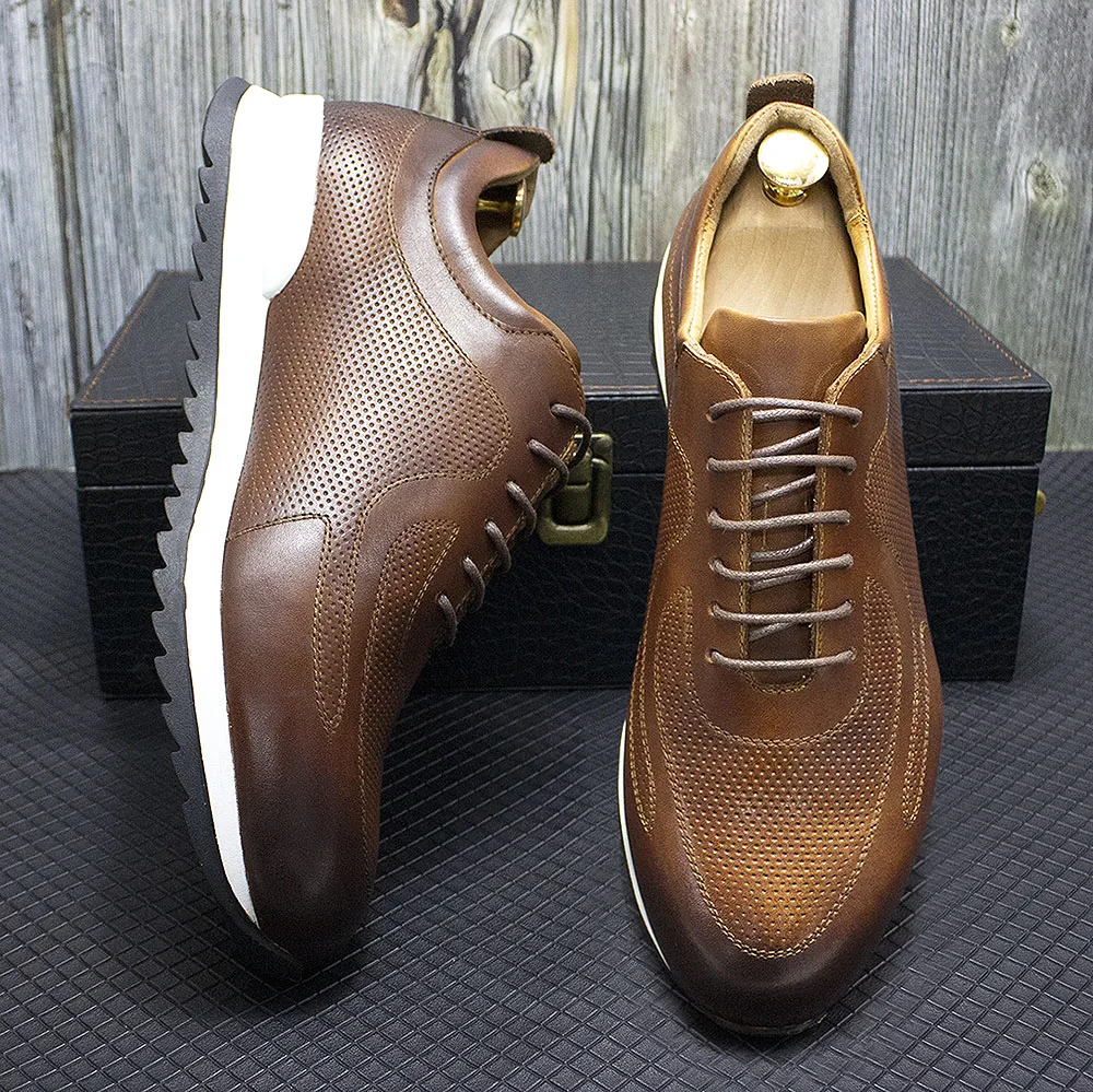 Luxury Mens Genuine Leather Sneakers Lace-Up Comfortable Oxford Classic Casual Shoes for Men Outdoor Street Travel Flat Footwear