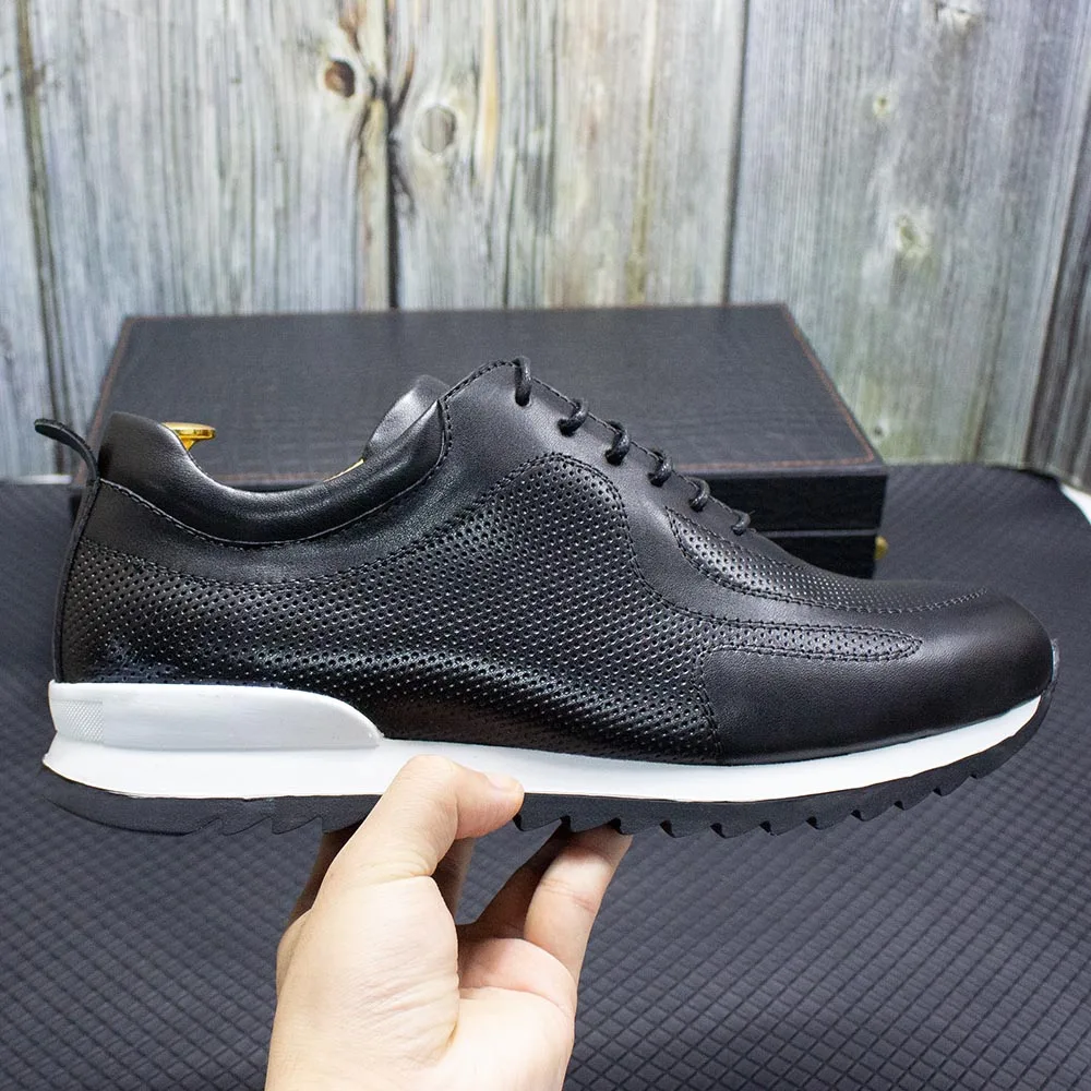 Luxury Mens Genuine Leather Sneakers Lace-Up Comfortable Oxford Classic Casual Shoes for Men Outdoor Street Travel Flat Footwear