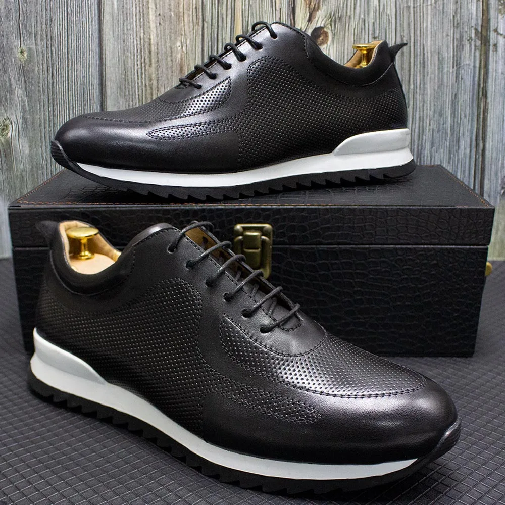 Luxury Mens Genuine Leather Sneakers Lace-Up Comfortable Oxford Classic Casual Shoes for Men Outdoor Street Travel Flat Footwear
