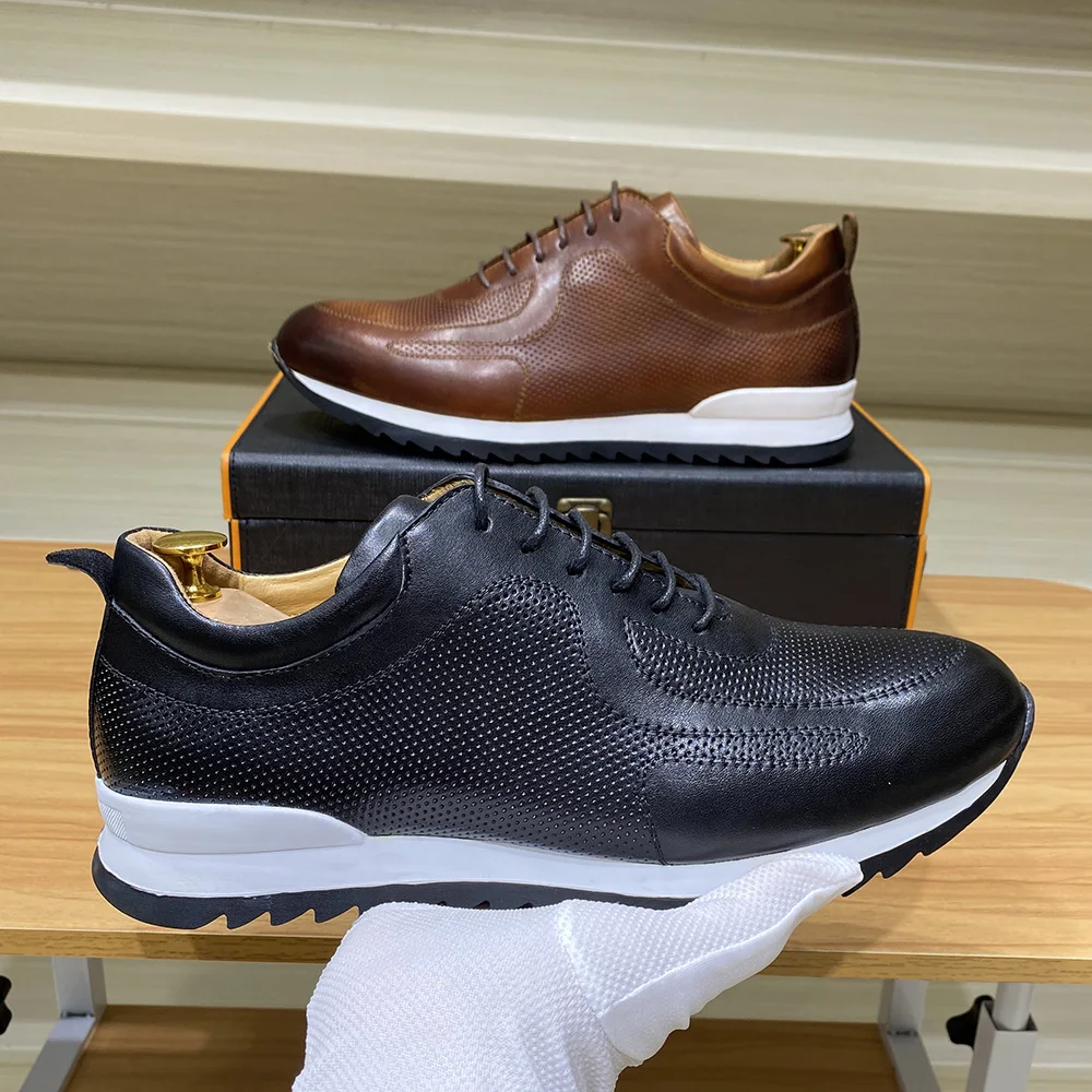 Luxury Mens Genuine Leather Sneakers Lace-Up Comfortable Oxford Classic Casual Shoes for Men Outdoor Street Travel Flat Footwear