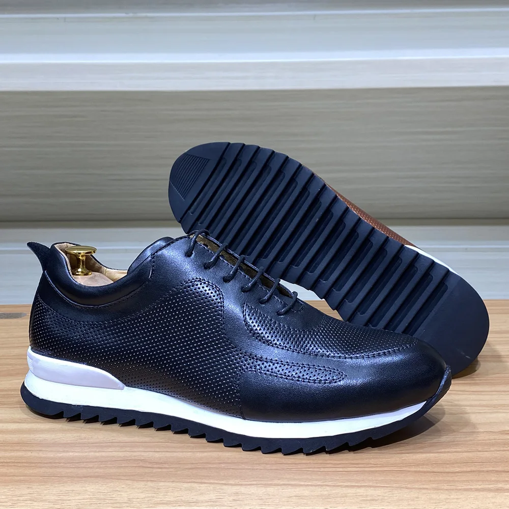 Luxury Mens Genuine Leather Sneakers Lace-Up Comfortable Oxford Classic Casual Shoes for Men Outdoor Street Travel Flat Footwear