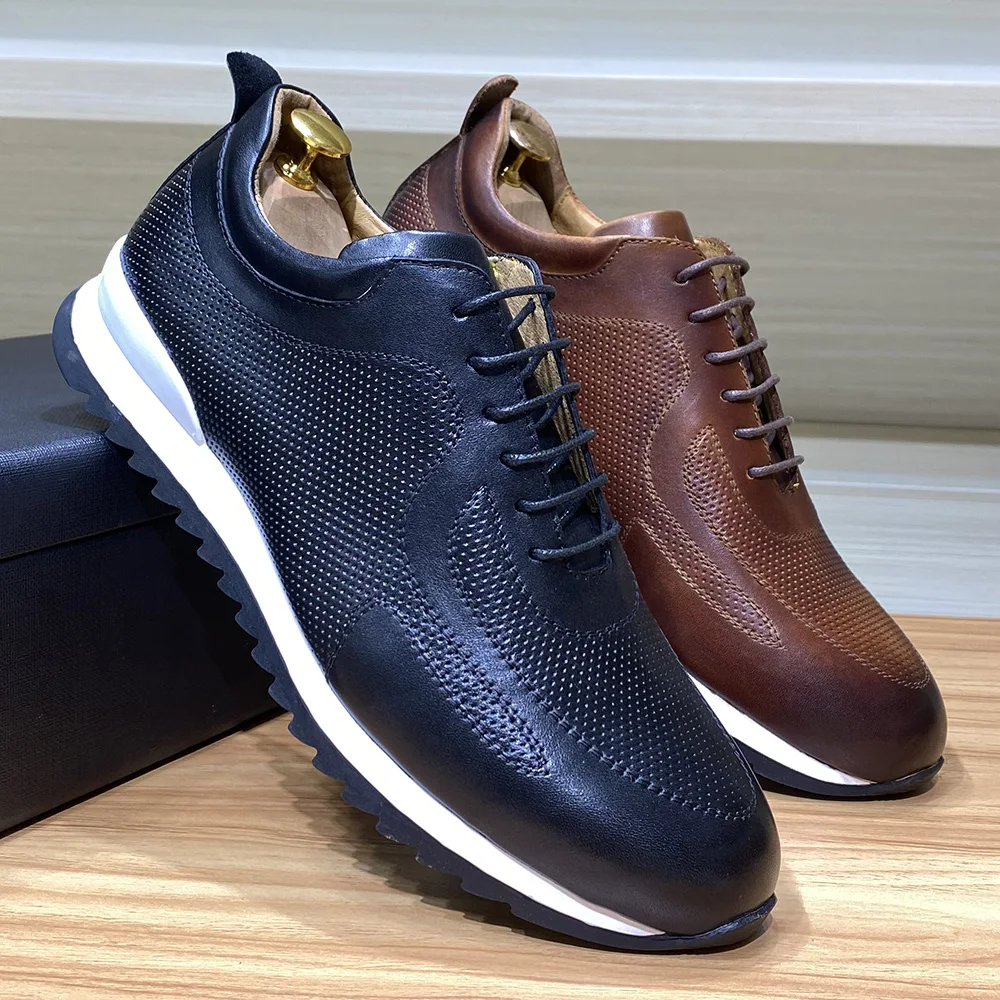 Luxury Mens Genuine Leather Sneakers Lace-Up Comfortable Oxford Classic Casual Shoes for Men Outdoor Street Travel Flat Footwear