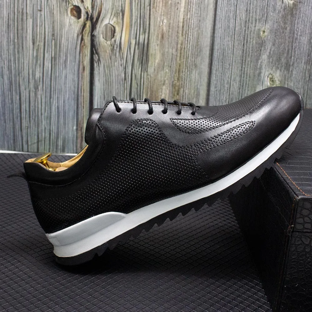 Luxury Mens Genuine Leather Sneakers Lace-Up Comfortable Oxford Classic Casual Shoes for Men Outdoor Street Travel Flat Footwear