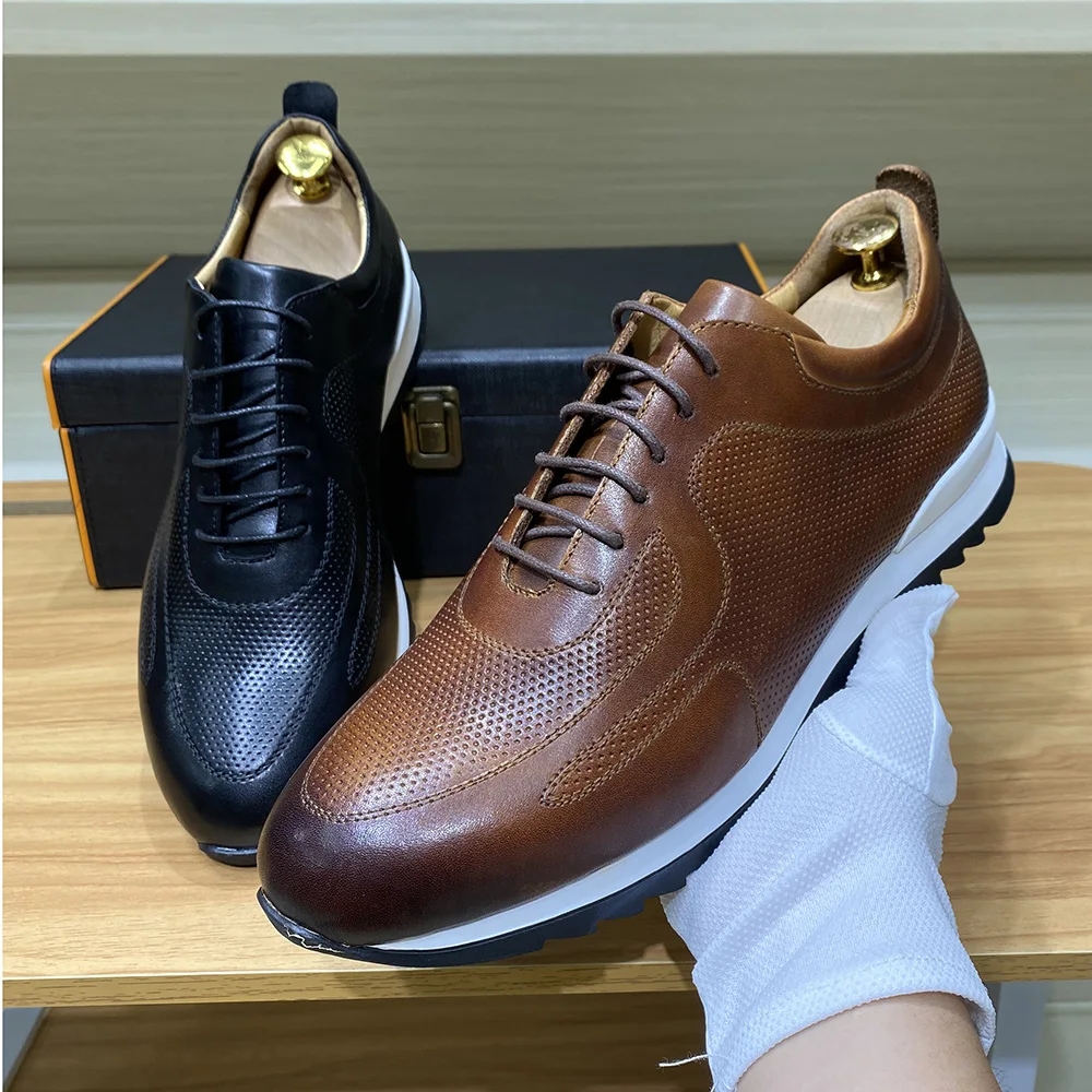 Luxury Mens Genuine Leather Sneakers Lace-Up Comfortable Oxford Classic Casual Shoes for Men Outdoor Street Travel Flat Footwear