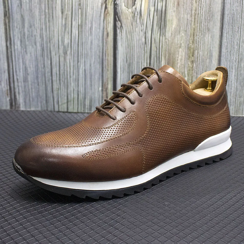 Luxury Mens Genuine Leather Sneakers Lace-Up Comfortable Oxford Classic Casual Shoes for Men Outdoor Street Travel Flat Footwear