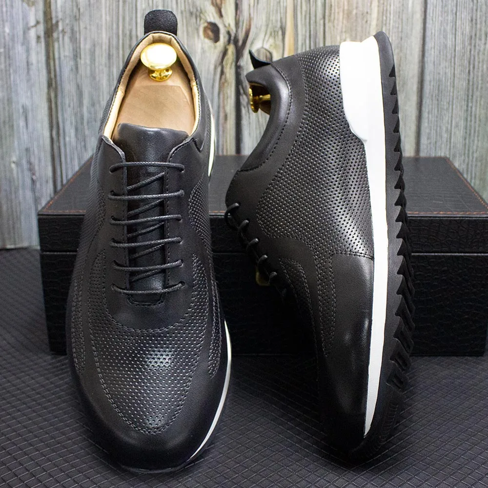Luxury Mens Genuine Leather Sneakers Lace-Up Comfortable Oxford Classic Casual Shoes for Men Outdoor Street Travel Flat Footwear