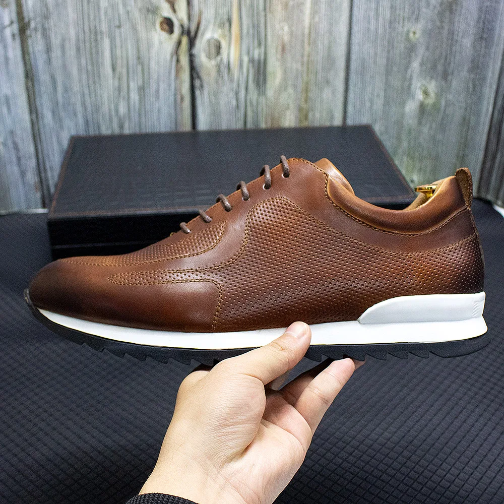 Luxury Mens Genuine Leather Sneakers Lace-Up Comfortable Oxford Classic Casual Shoes for Men Outdoor Street Travel Flat Footwear