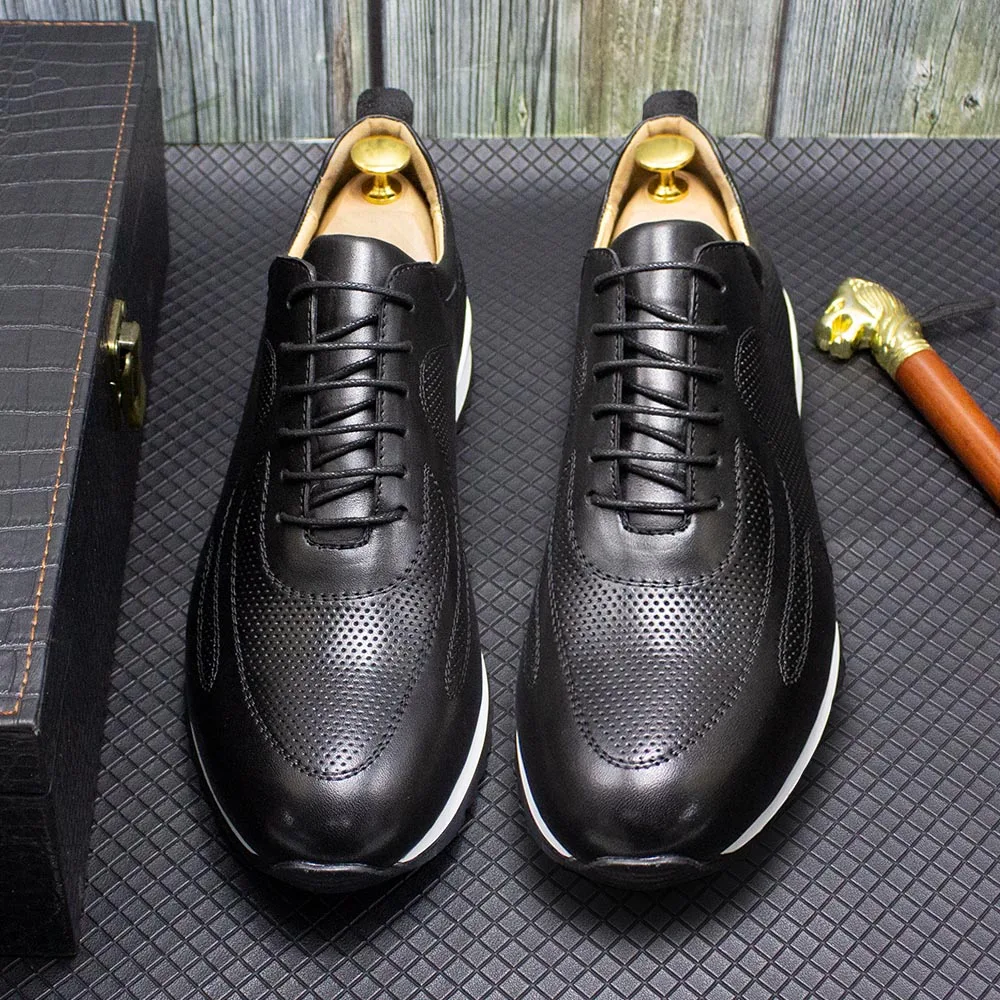 Luxury Mens Genuine Leather Sneakers Lace-Up Comfortable Oxford Classic Casual Shoes for Men Outdoor Street Travel Flat Footwear