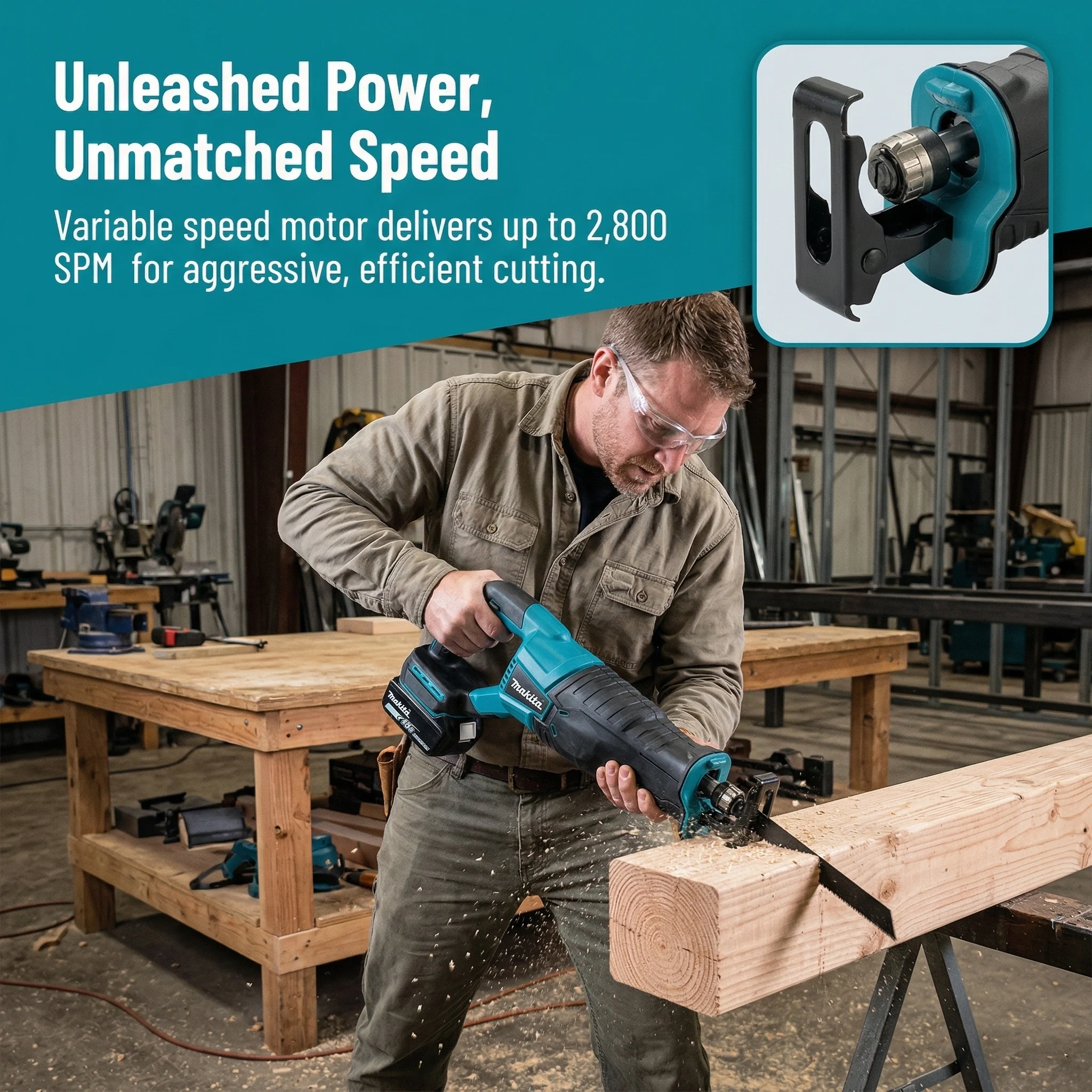 Makita 18V Brushless Cordless Reciprocating Saw Portable Power Tool with 4 Saw Blades for Wood Metal and Pipe Cutting