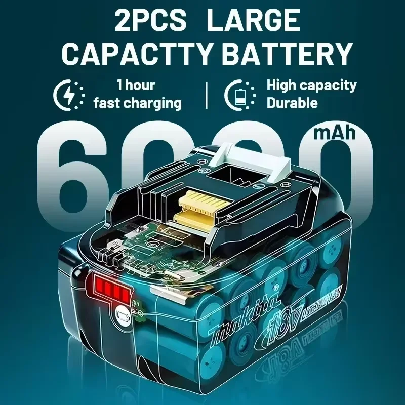Original Makita 18V 6.0Ah 9.0Ah 5.0Ah Rechargeable Lithium Battery,High Capacity for Makita Power Tool Battery+charger+drill