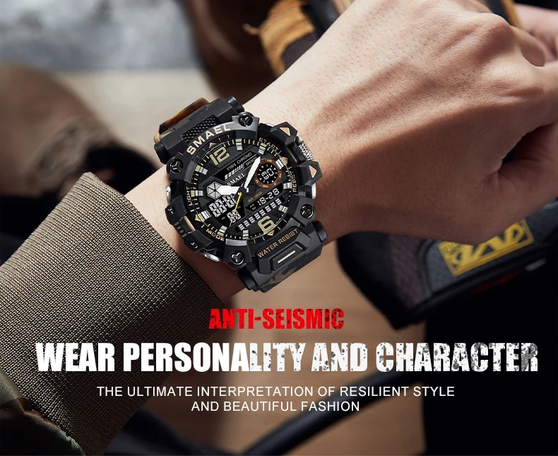 SMAEL 8072 Men's Analog Digital Dual Display Sport Watch - 50M Waterproof LED Backlight Alarm Stopwatch Chronograph Dual Time Zo