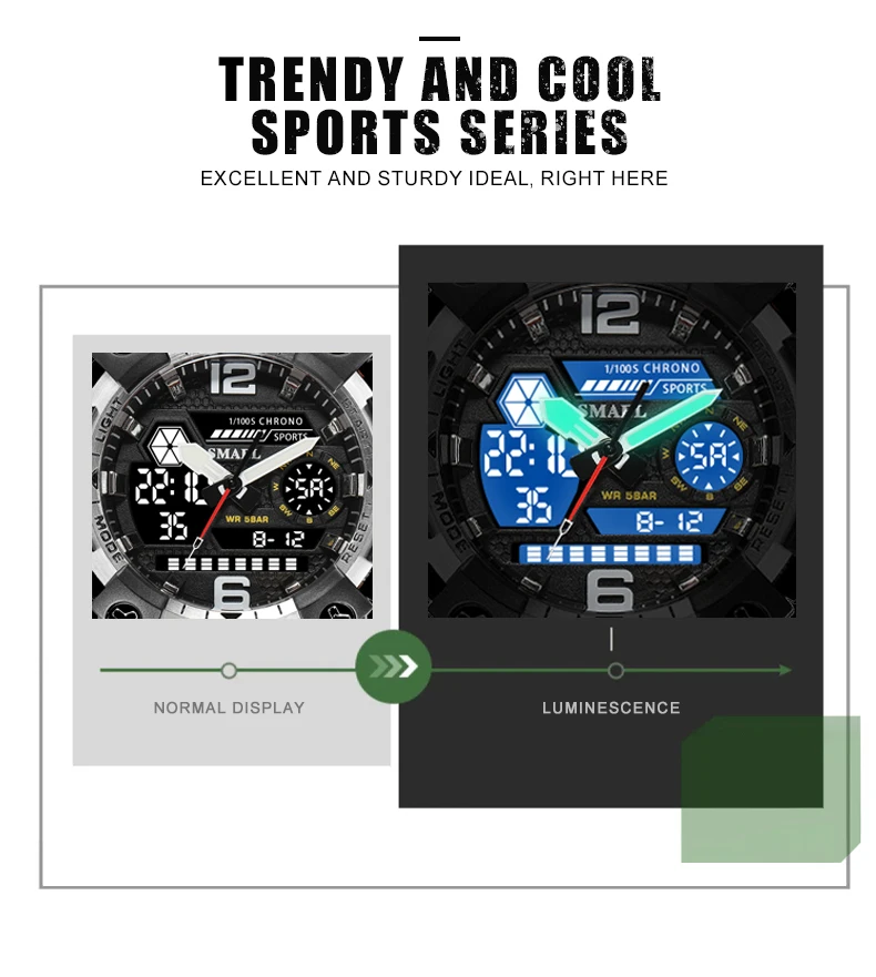 SMAEL 8072 Men's Analog Digital Dual Display Sport Watch - 50M Waterproof LED Backlight Alarm Stopwatch Chronograph Dual Time Zo