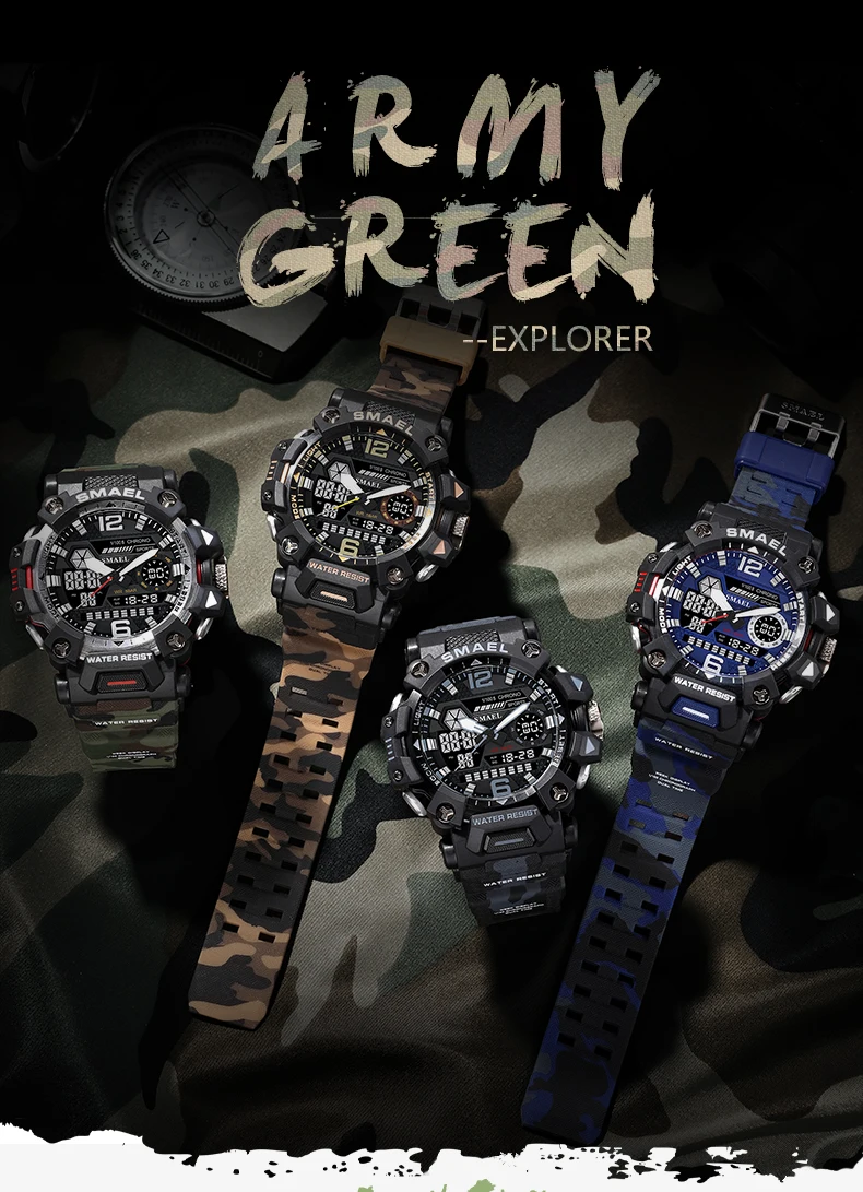 SMAEL 8072 Men's Analog Digital Dual Display Sport Watch - 50M Waterproof LED Backlight Alarm Stopwatch Chronograph Dual Time Zo