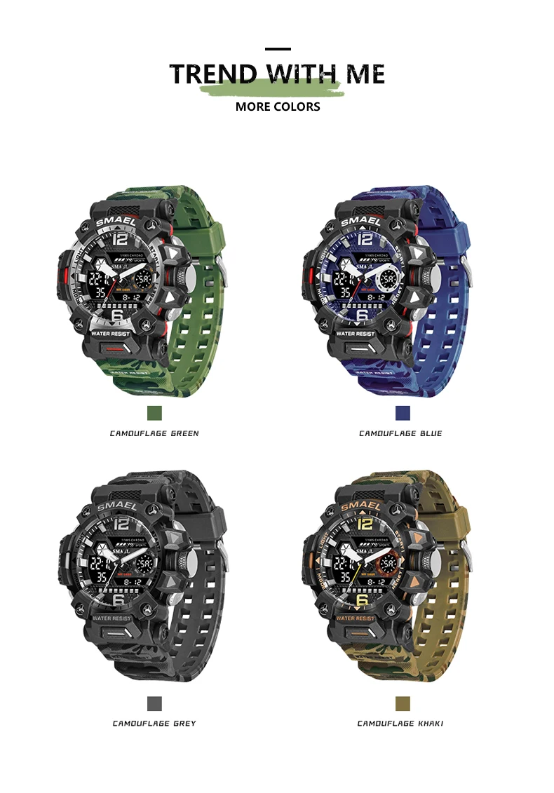 SMAEL 8072 Men's Analog Digital Dual Display Sport Watch - 50M Waterproof LED Backlight Alarm Stopwatch Chronograph Dual Time Zo