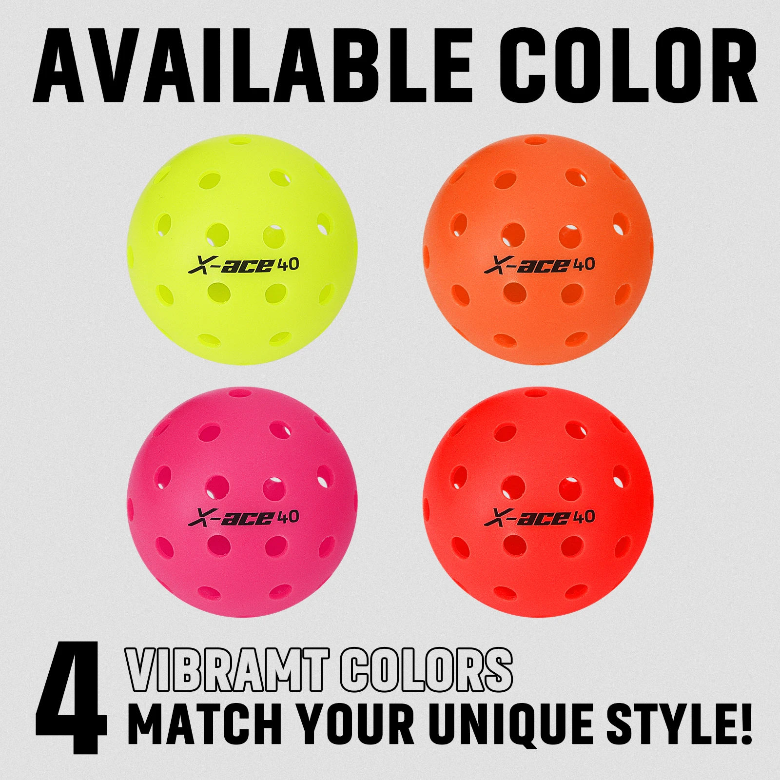 AMA Sport X-ACE Pickleballs 40 Hole Outdoor Pickleball Balls Crack Resistant ONE Piece Balls 100% POP-Optic Yellow