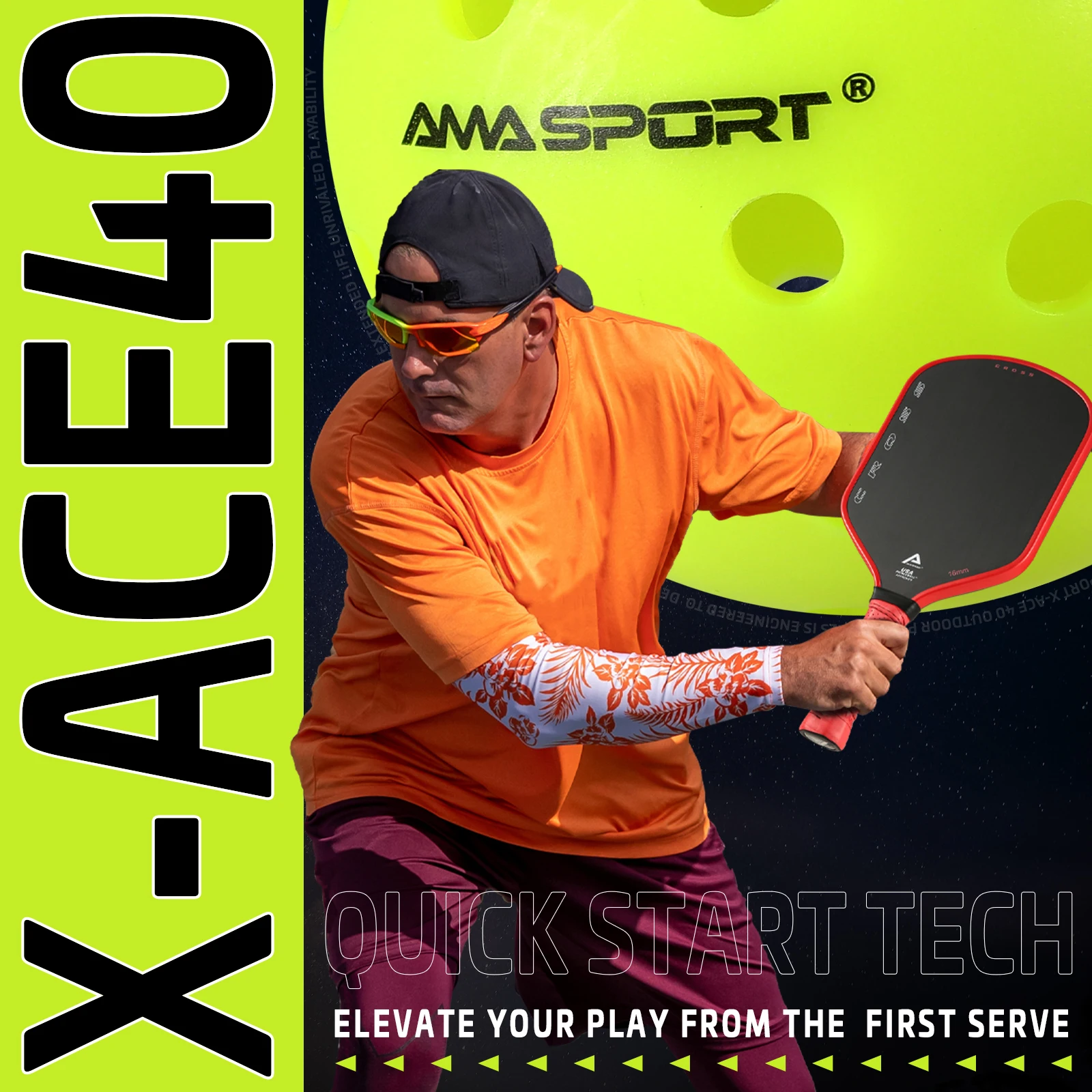AMA Sport X-ACE Pickleballs 40 Hole Outdoor Pickleball Balls Crack Resistant ONE Piece Balls 100% POP-Optic Yellow