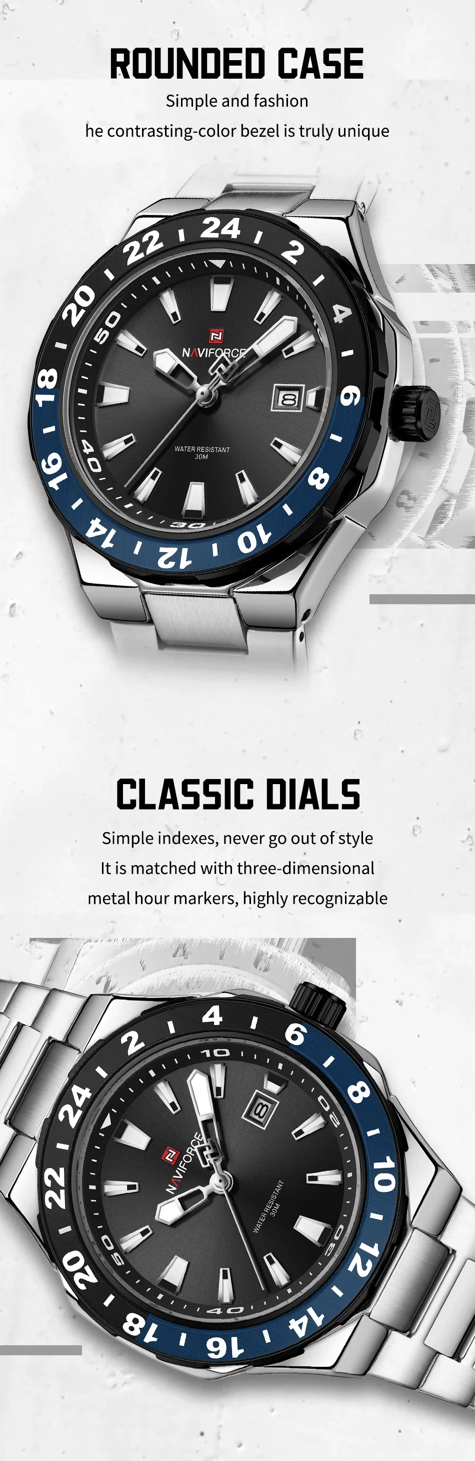 NAVIFORCE  Luxury Sports Quartz Clock Luminous Calendar Watches for Man Stainless Steel Waterproof Wristwatch Relogio Masculino