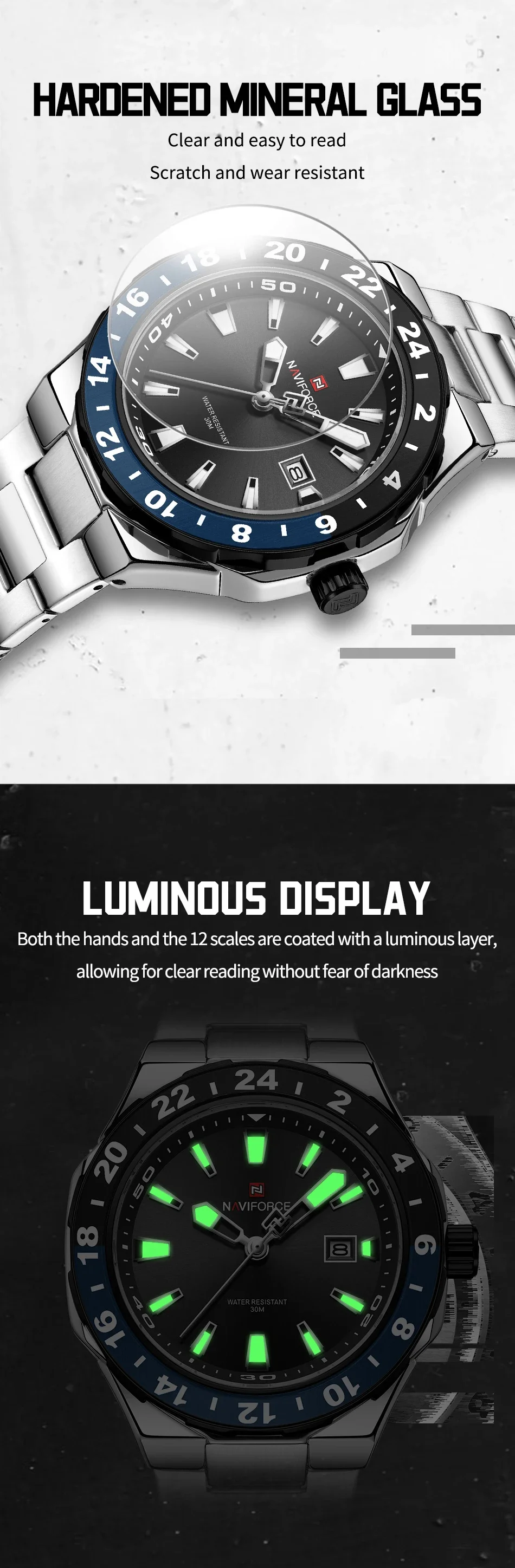 NAVIFORCE  Luxury Sports Quartz Clock Luminous Calendar Watches for Man Stainless Steel Waterproof Wristwatch Relogio Masculino