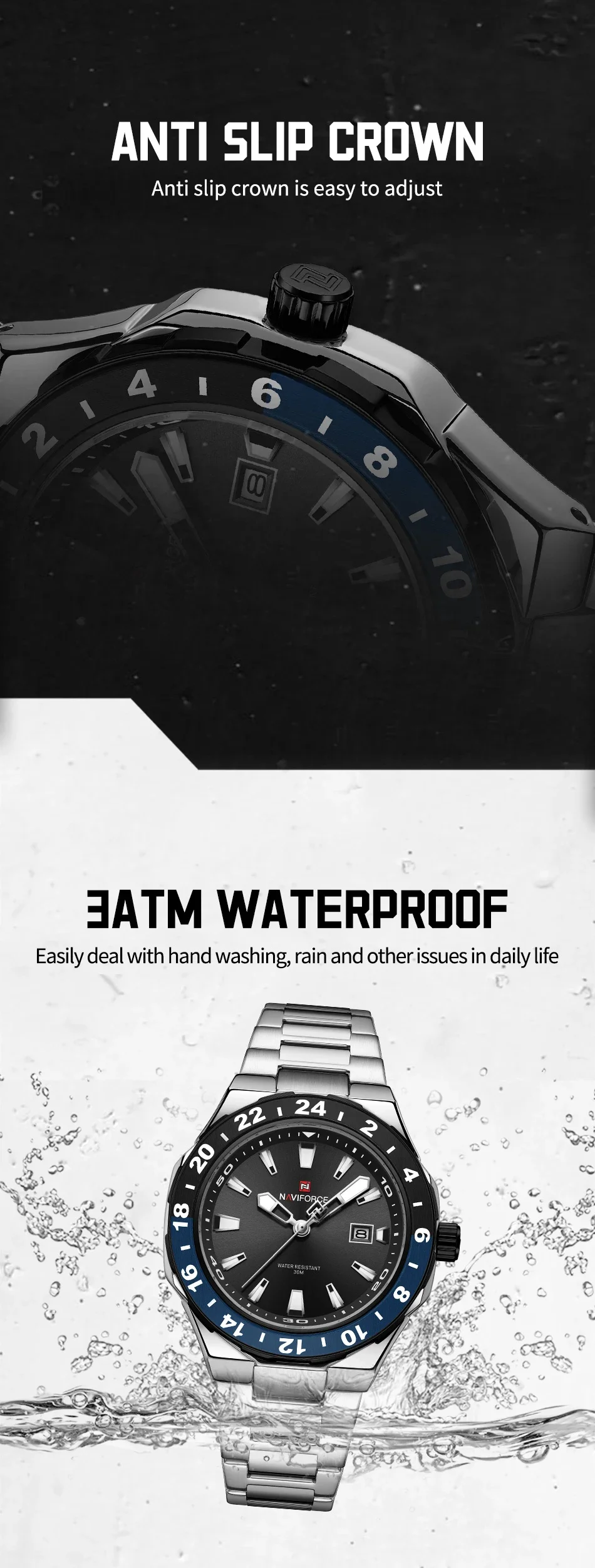 NAVIFORCE  Luxury Sports Quartz Clock Luminous Calendar Watches for Man Stainless Steel Waterproof Wristwatch Relogio Masculino
