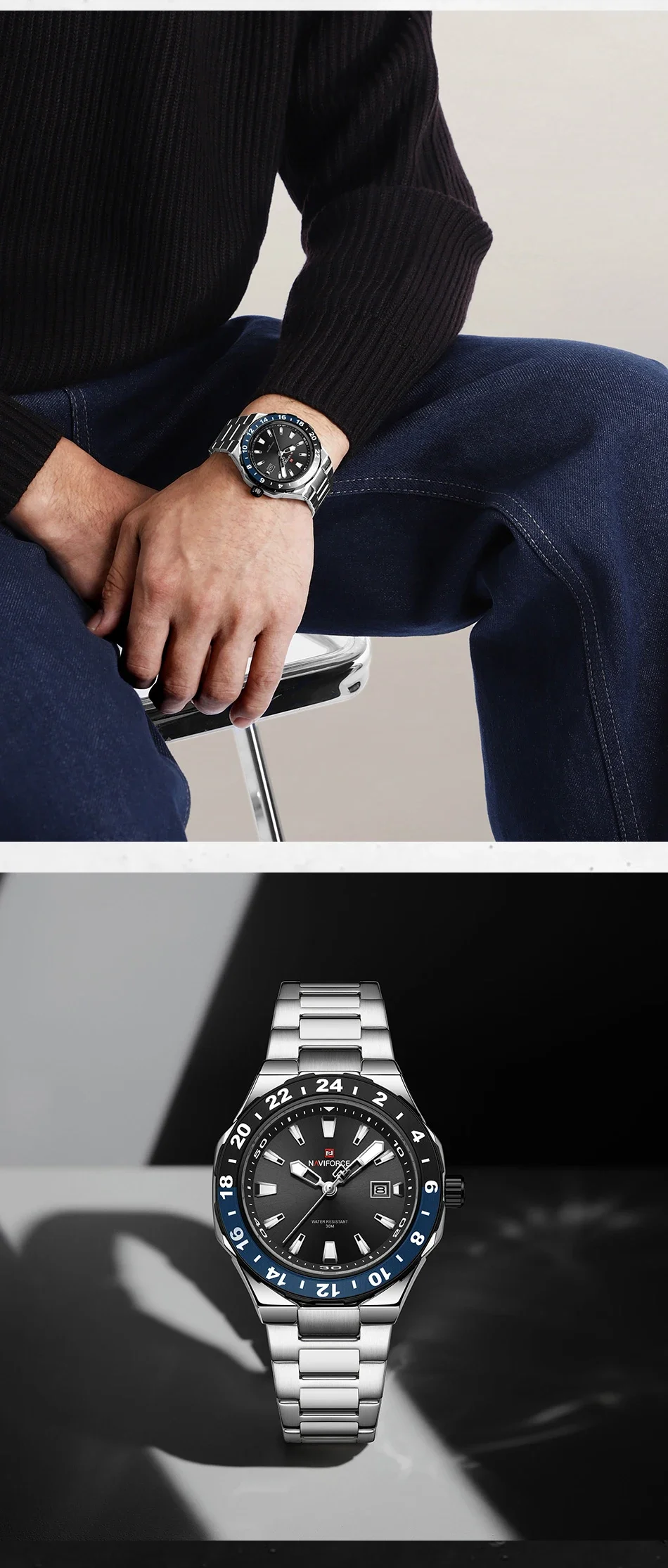 NAVIFORCE  Luxury Sports Quartz Clock Luminous Calendar Watches for Man Stainless Steel Waterproof Wristwatch Relogio Masculino