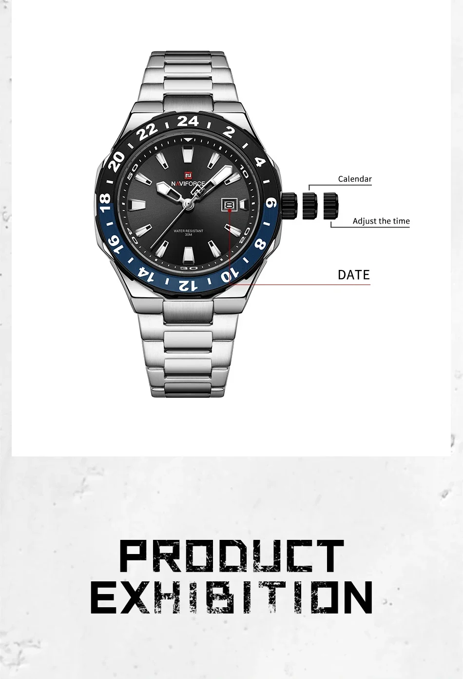 NAVIFORCE  Luxury Sports Quartz Clock Luminous Calendar Watches for Man Stainless Steel Waterproof Wristwatch Relogio Masculino