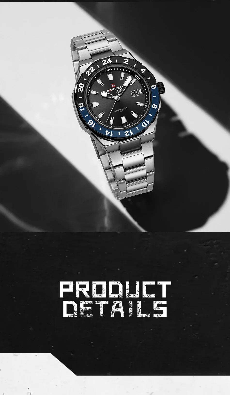 NAVIFORCE  Luxury Sports Quartz Clock Luminous Calendar Watches for Man Stainless Steel Waterproof Wristwatch Relogio Masculino