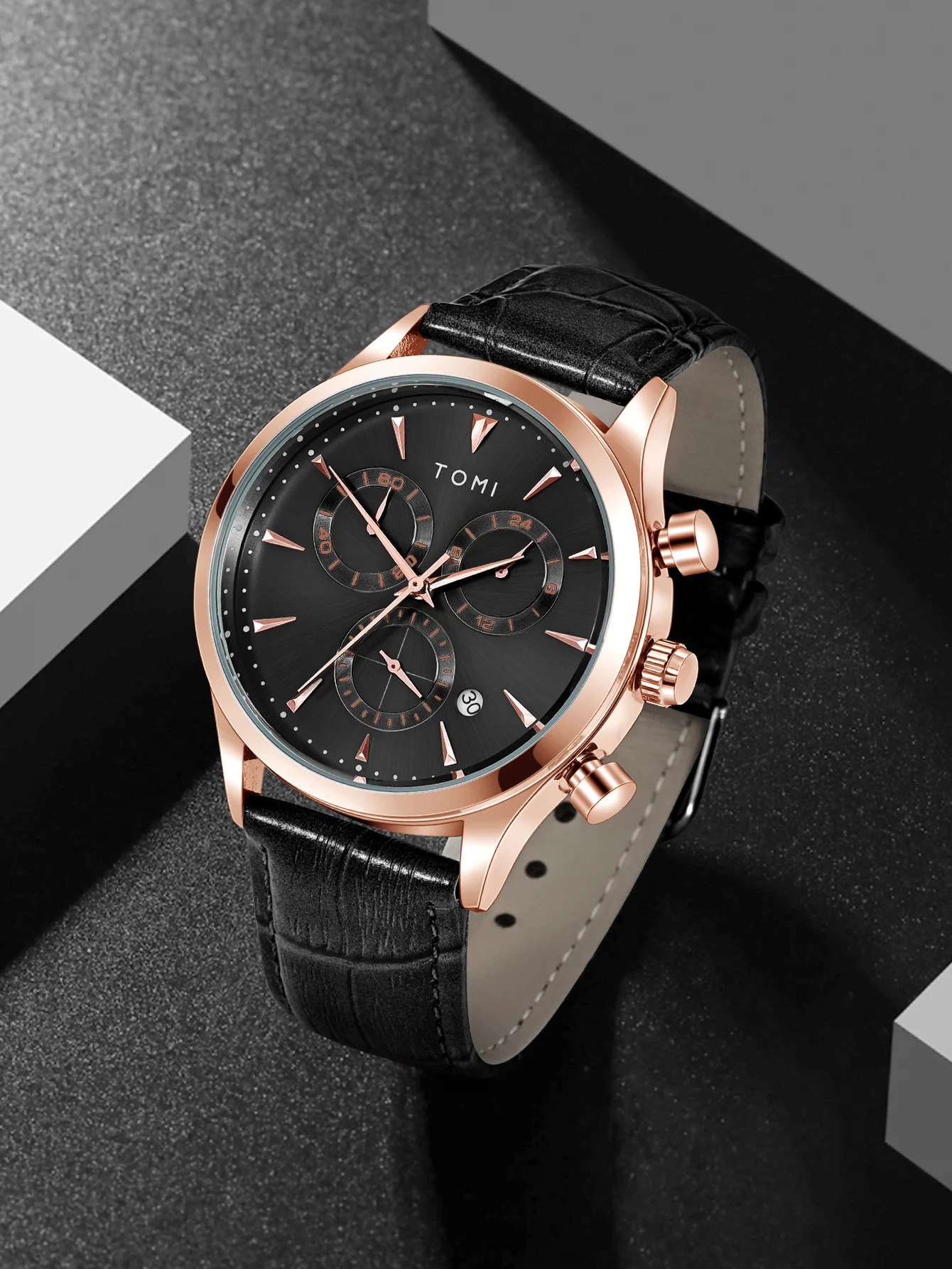 TOMI 4PCS Set Luxury Business Men's Quartz Watch Casual Fashion Versatile Watch Men's Cufflinks Tie Clip Watch Festival Gift