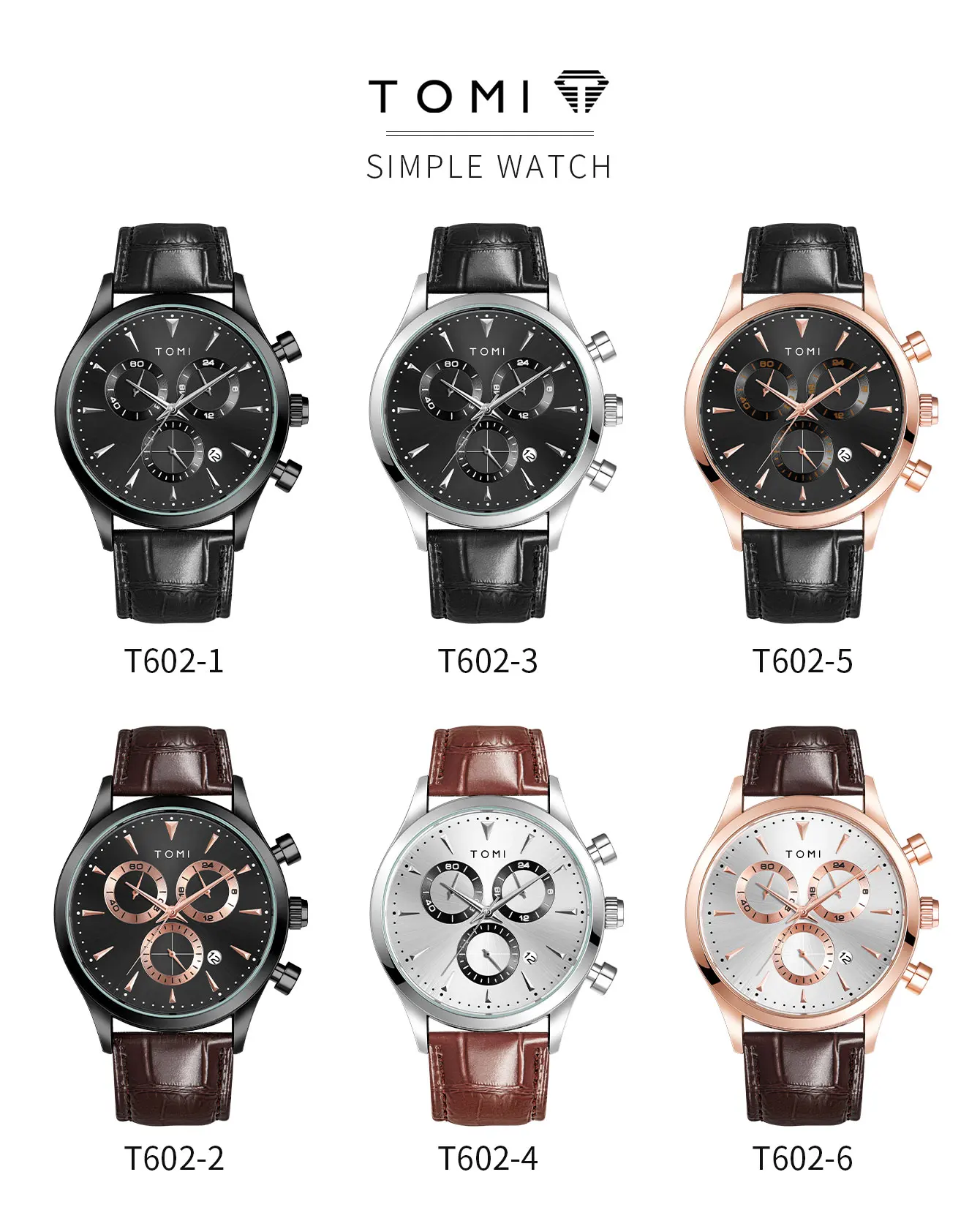 TOMI 4PCS Set Luxury Business Men's Quartz Watch Casual Fashion Versatile Watch Men's Cufflinks Tie Clip Watch Festival Gift