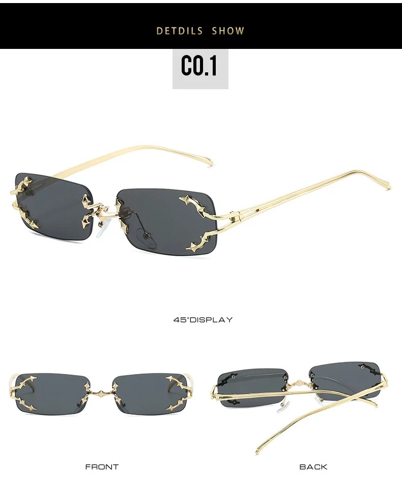 New Rimless Sunglasses Women Rectangle Stylish Y2K Personality Brand Designer UV400 Shades Cool Metal Starburst Decoration