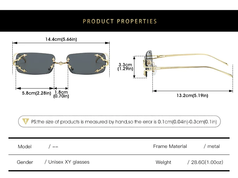 New Rimless Sunglasses Women Rectangle Stylish Y2K Personality Brand Designer UV400 Shades Cool Metal Starburst Decoration