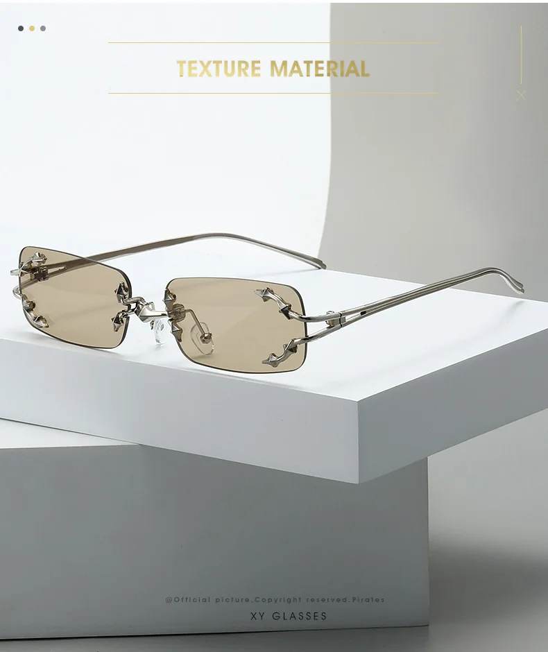 New Rimless Sunglasses Women Rectangle Stylish Y2K Personality Brand Designer UV400 Shades Cool Metal Starburst Decoration
