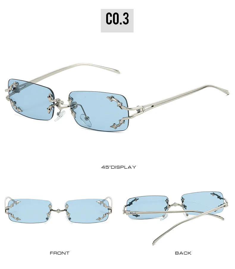 New Rimless Sunglasses Women Rectangle Stylish Y2K Personality Brand Designer UV400 Shades Cool Metal Starburst Decoration