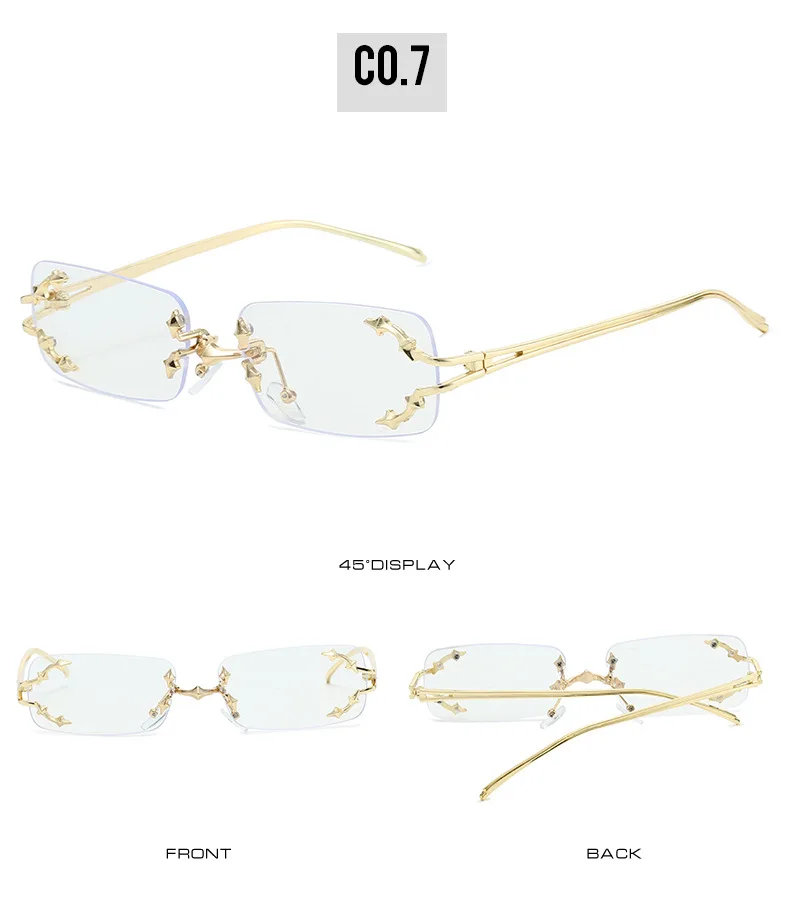 New Rimless Sunglasses Women Rectangle Stylish Y2K Personality Brand Designer UV400 Shades Cool Metal Starburst Decoration