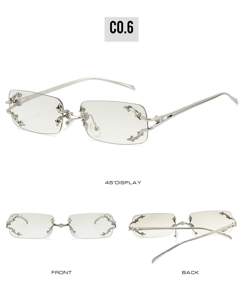 New Rimless Sunglasses Women Rectangle Stylish Y2K Personality Brand Designer UV400 Shades Cool Metal Starburst Decoration