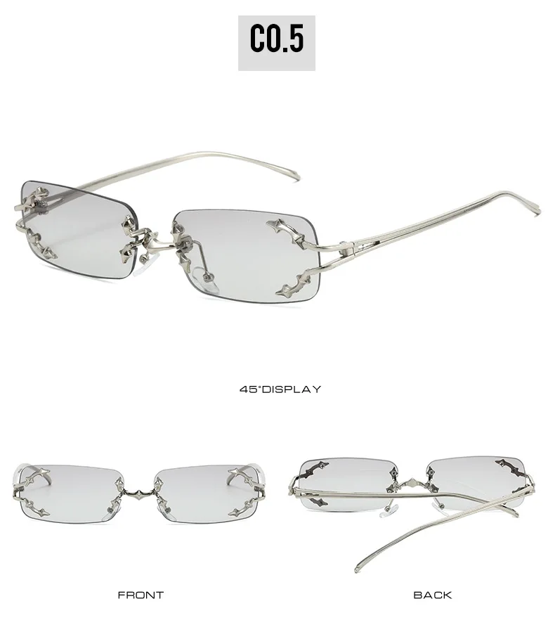 New Rimless Sunglasses Women Rectangle Stylish Y2K Personality Brand Designer UV400 Shades Cool Metal Starburst Decoration
