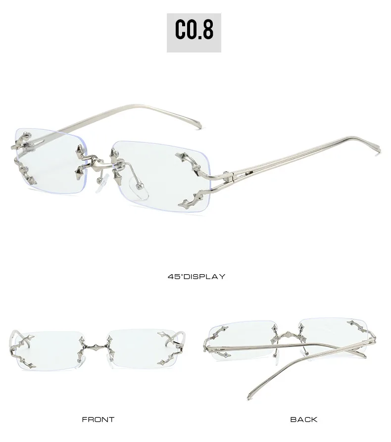 New Rimless Sunglasses Women Rectangle Stylish Y2K Personality Brand Designer UV400 Shades Cool Metal Starburst Decoration