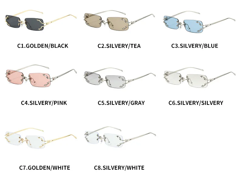 New Rimless Sunglasses Women Rectangle Stylish Y2K Personality Brand Designer UV400 Shades Cool Metal Starburst Decoration